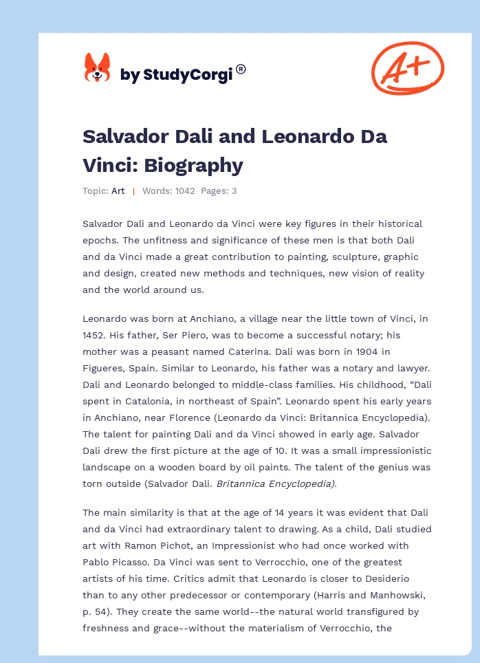 Salvador Dali and Leonardo Da Vinci: Biography. Page 1