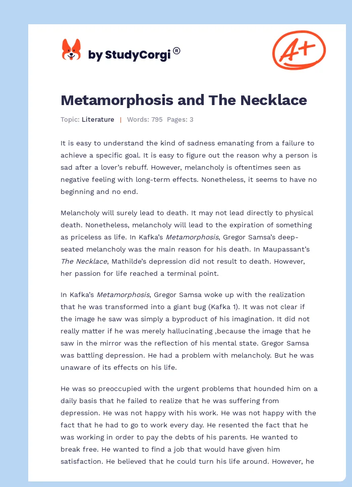 Metamorphosis and The Necklace. Page 1