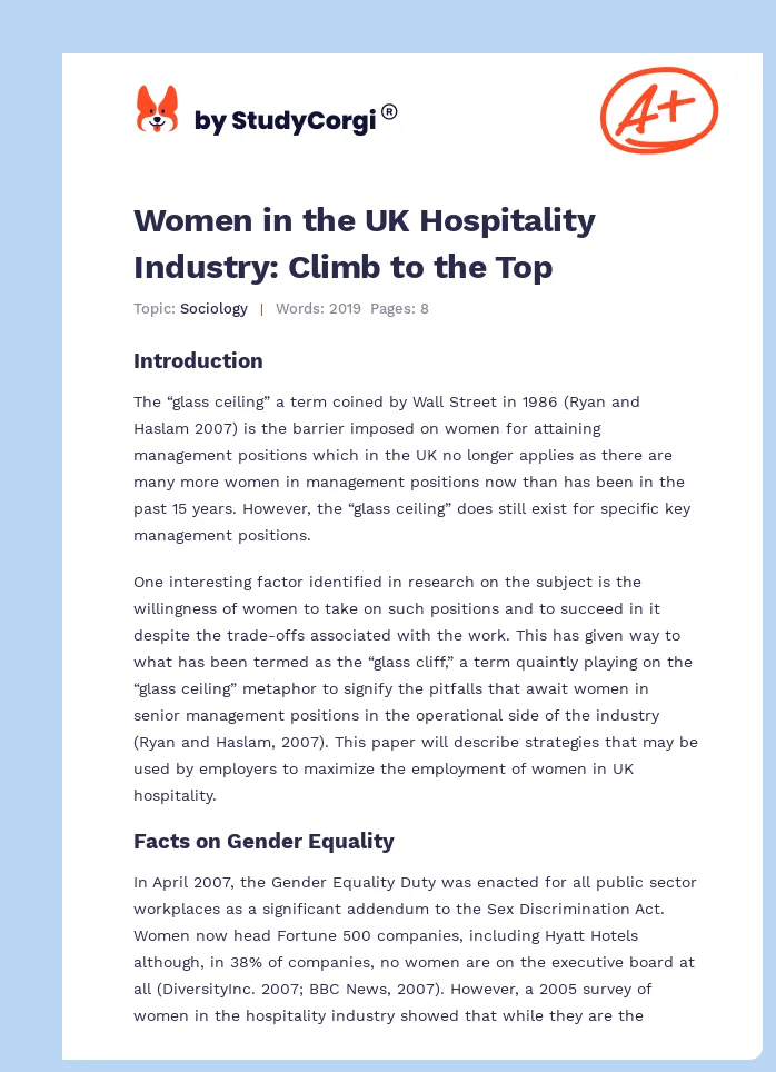 Women in the UK Hospitality Industry: Climb to the Top. Page 1