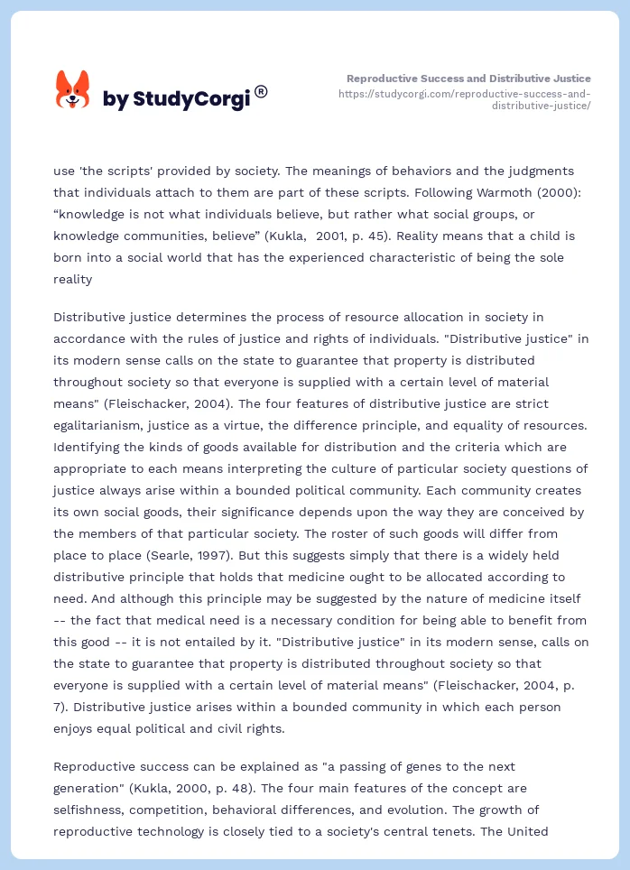Reproductive Success and Distributive Justice. Page 2