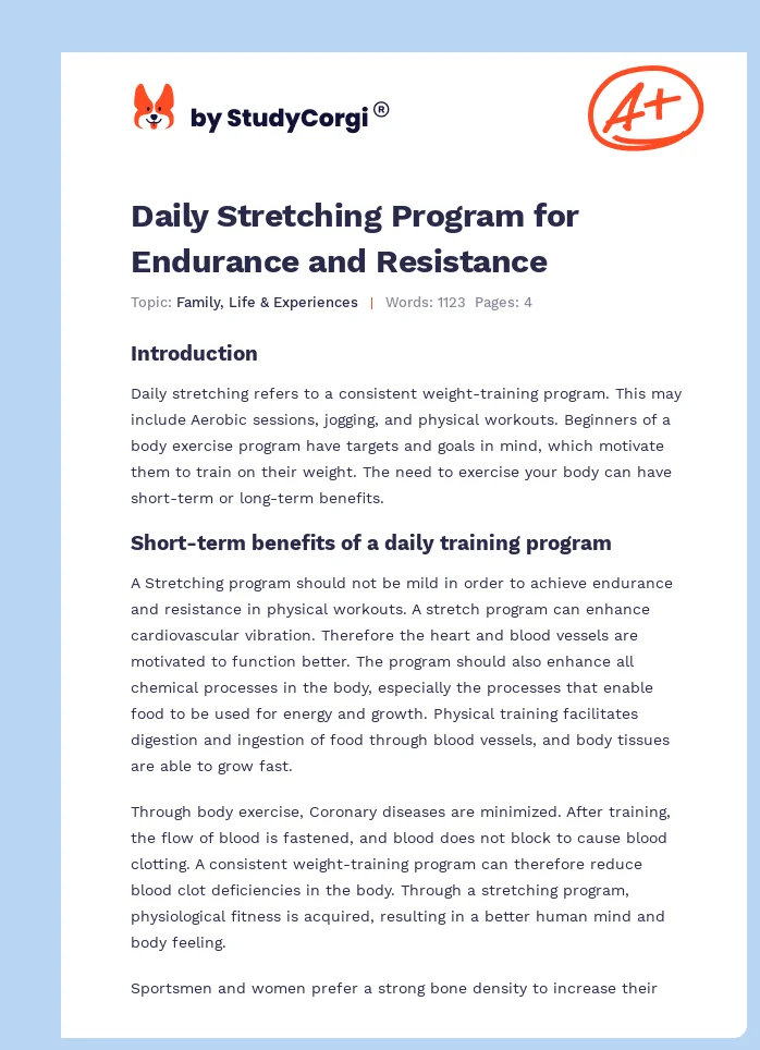 Daily Stretching Program for Endurance and Resistance. Page 1