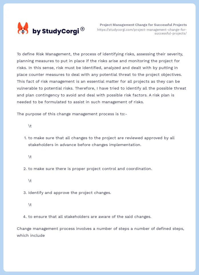 Project Management Change for Successful Projects. Page 2