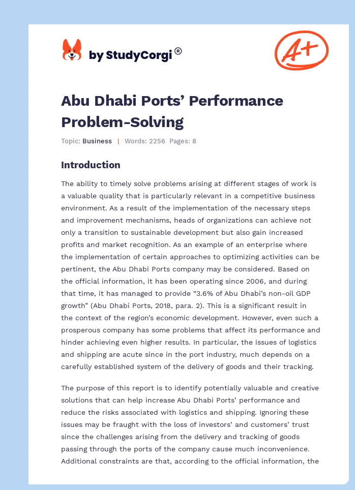 Abu Dhabi Ports’ Performance Problem-Solving. Page 1