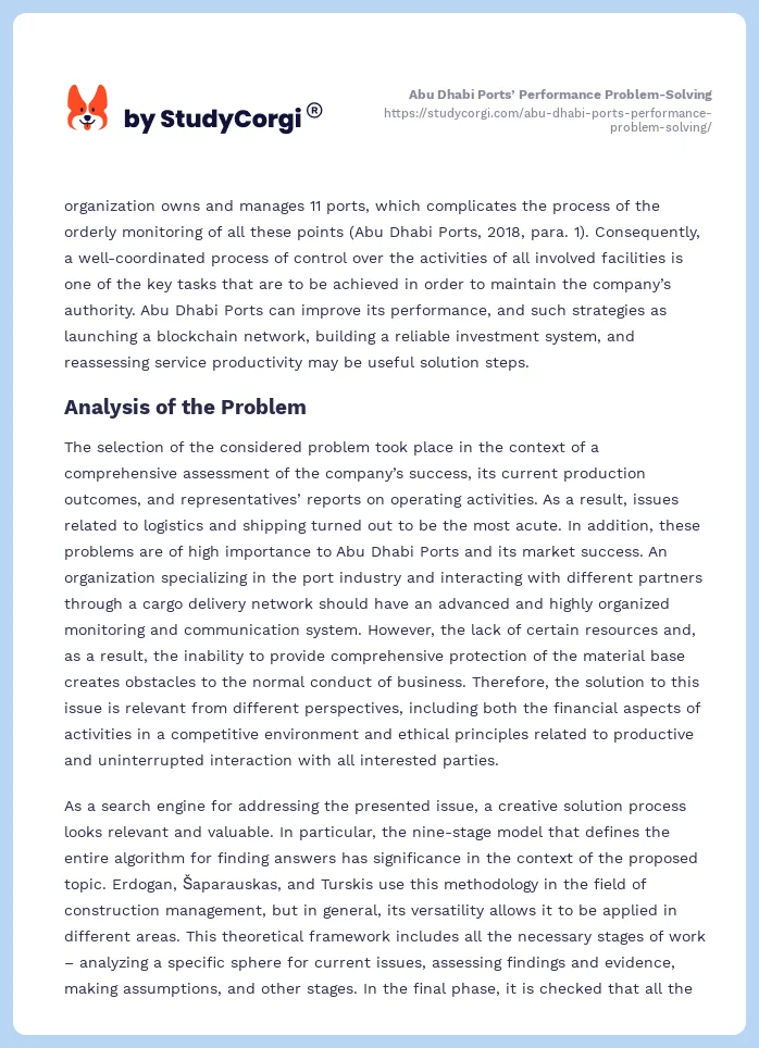 Abu Dhabi Ports’ Performance Problem-Solving. Page 2