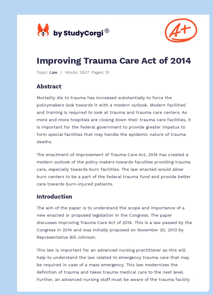 Improving Trauma Care Act of 2014. Page 1