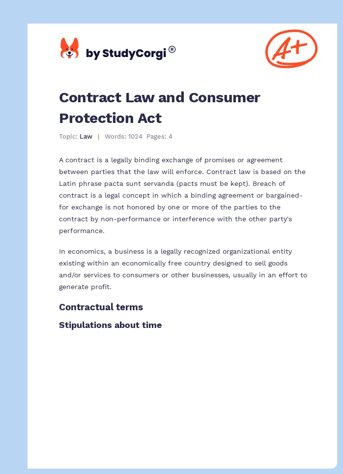 Contract Law and Consumer Protection Act. Page 1