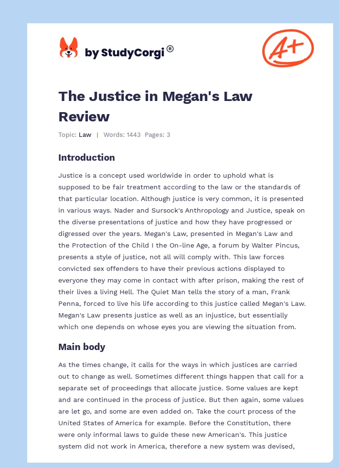 The Justice in Megan's Law Review. Page 1