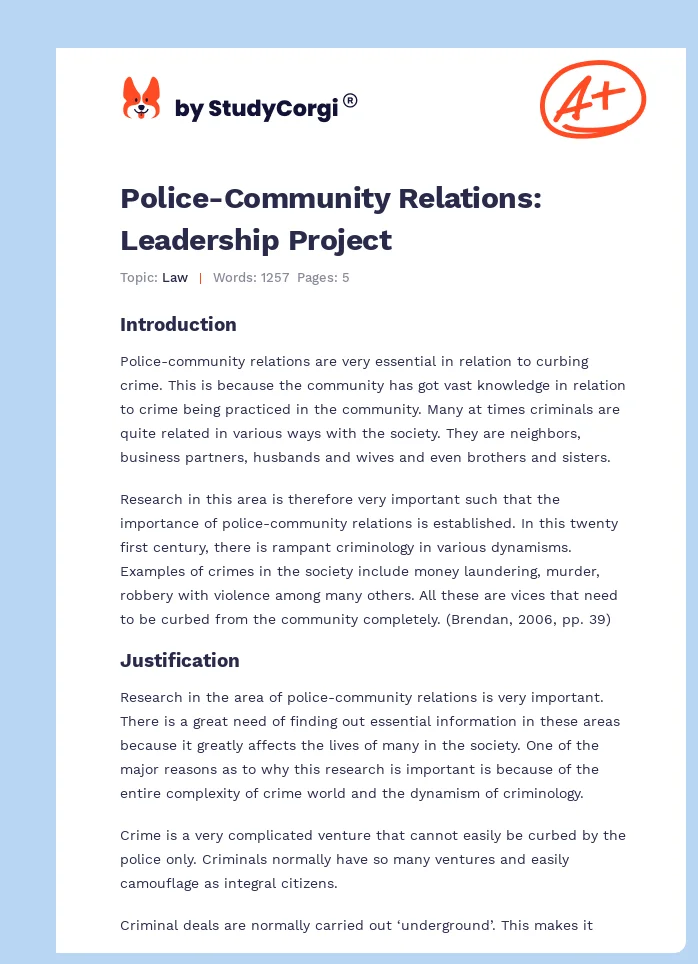 Police-Community Relations: Leadership Project. Page 1