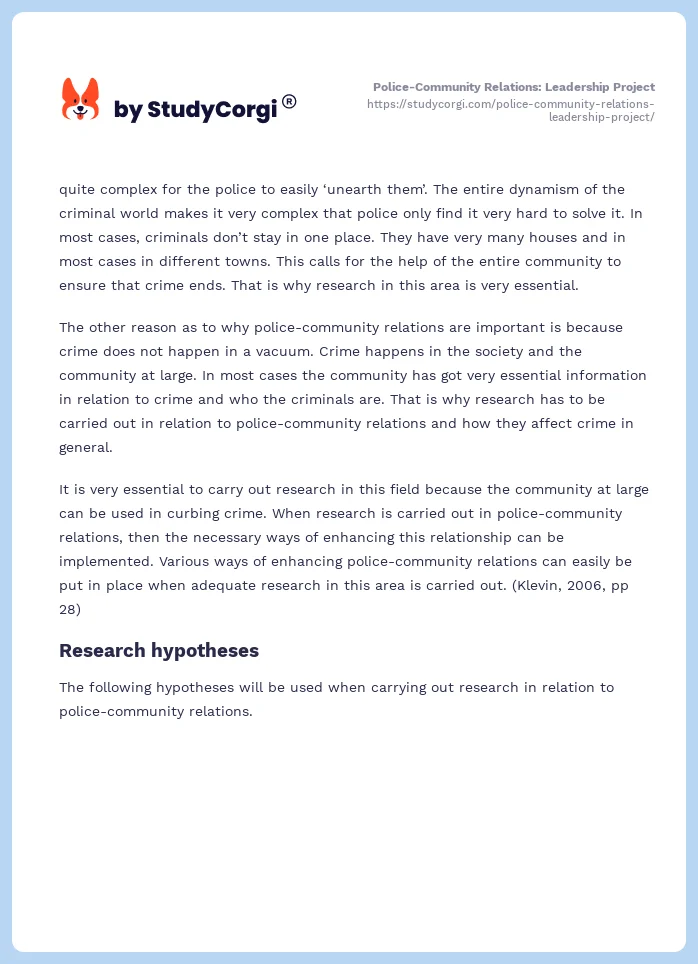 Police-Community Relations: Leadership Project. Page 2