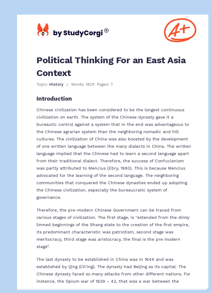 Political Thinking For an East Asia Context. Page 1