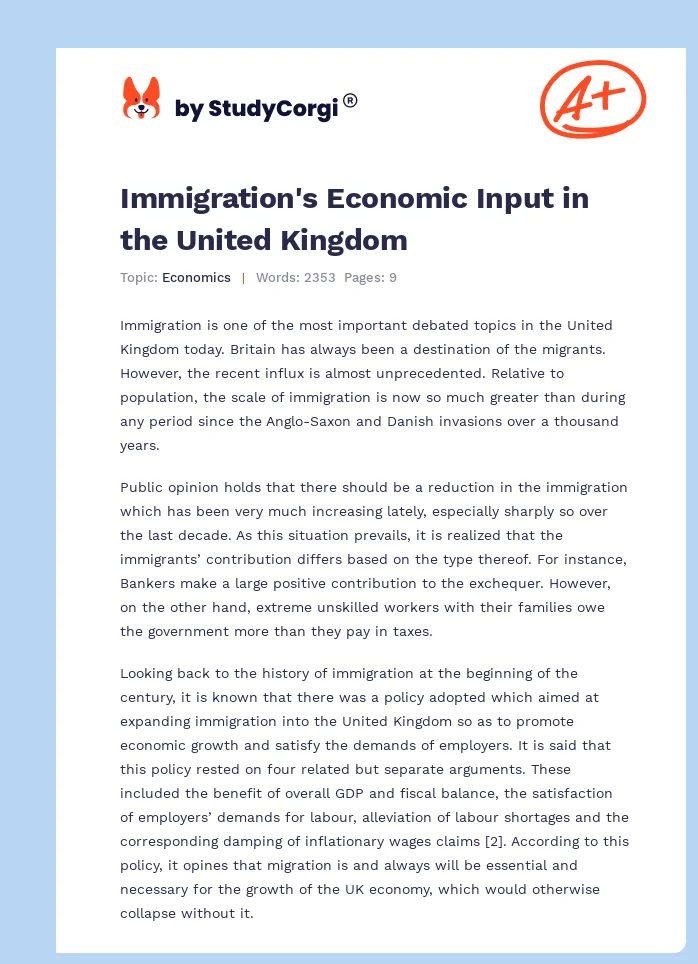 Immigration's Economic Input in the United Kingdom. Page 1