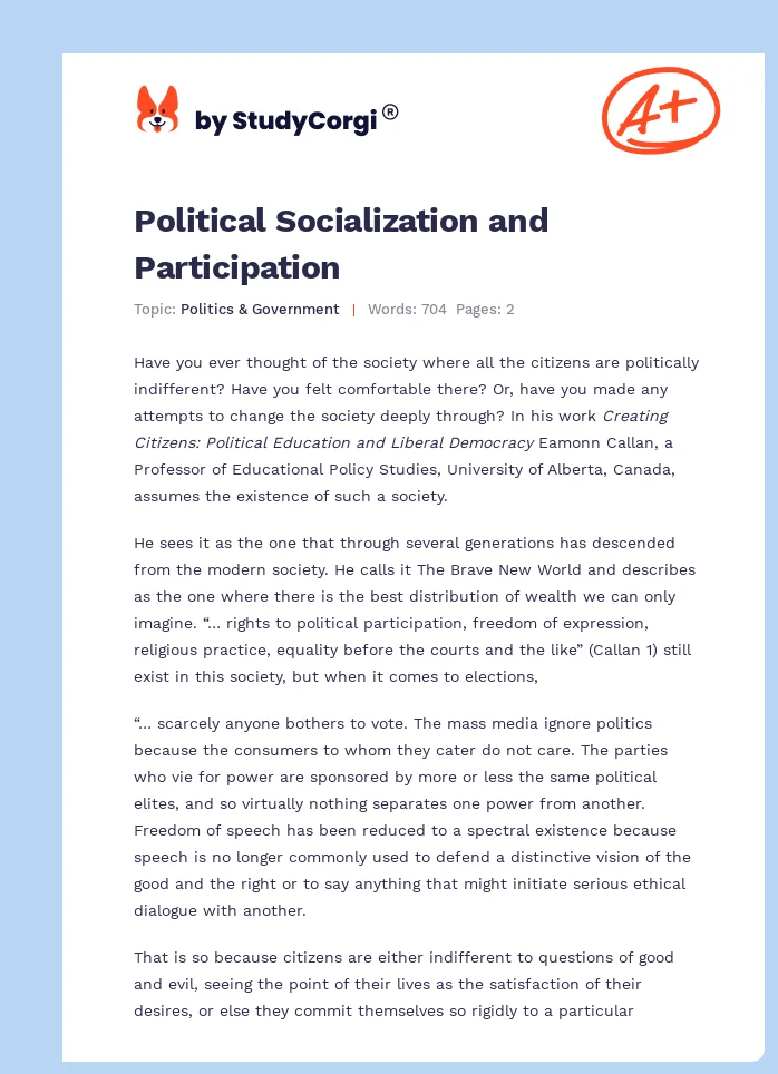 Political Socialization and Participation. Page 1