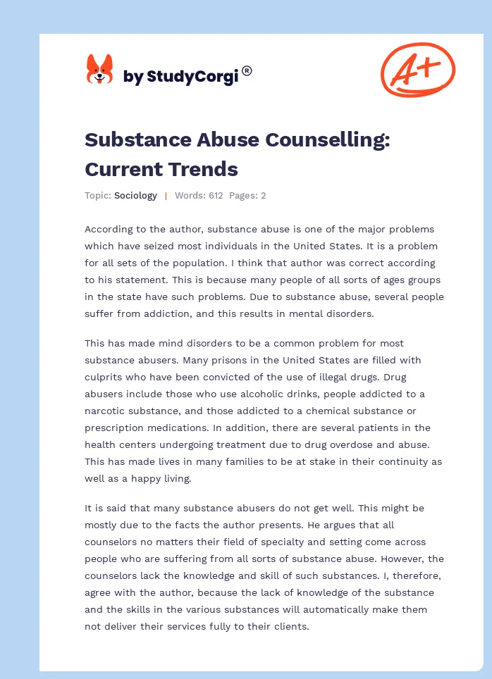 Substance Abuse Counselling: Current Trends. Page 1