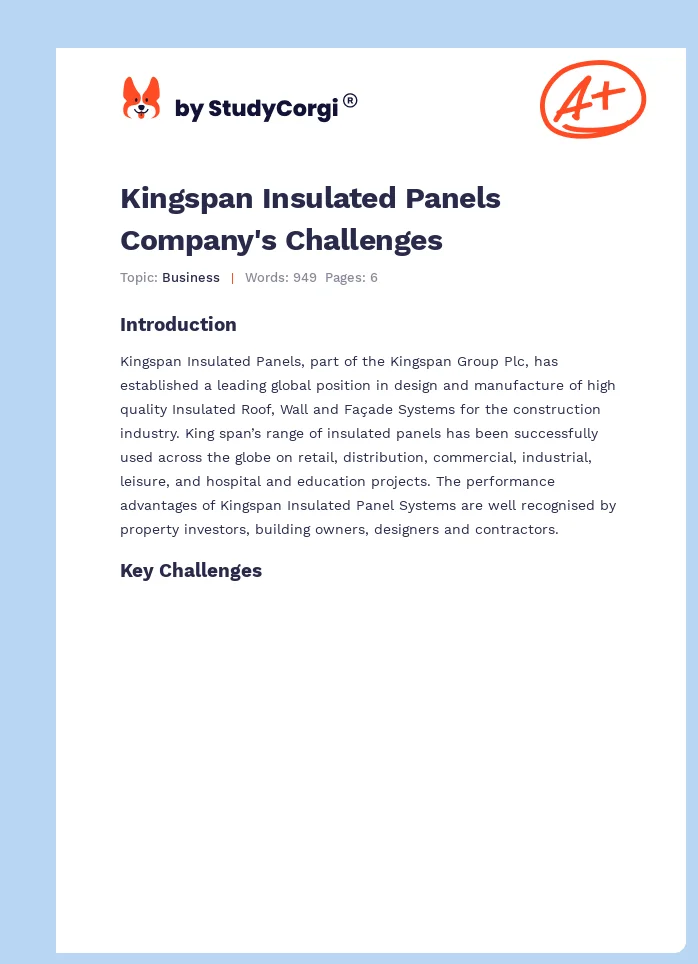 Kingspan Insulated Panels Company's Challenges. Page 1
