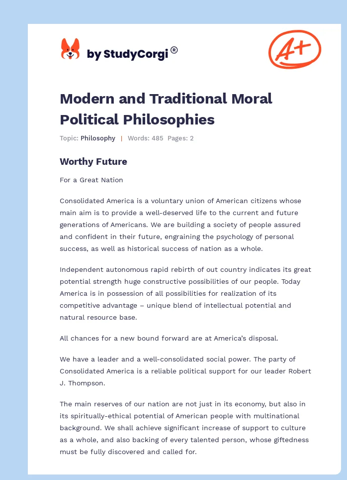 Modern and Traditional Moral Political Philosophies. Page 1
