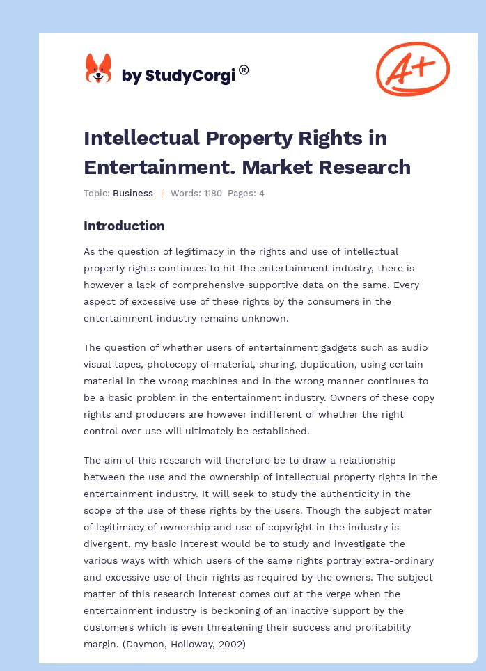 Intellectual Property Rights in Entertainment. Market Research. Page 1