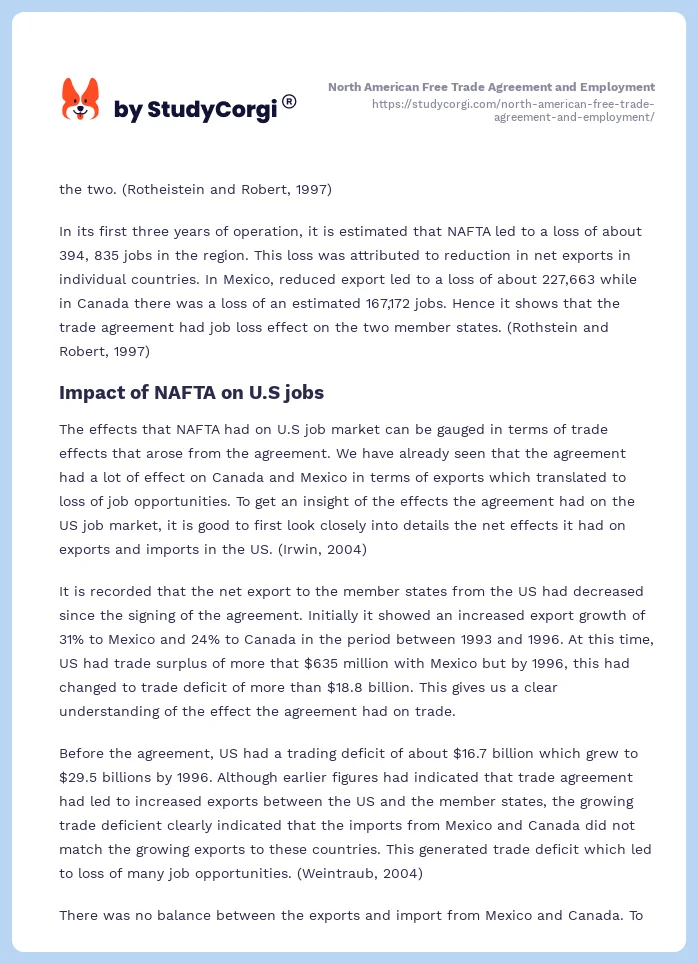 North American Free Trade Agreement and Employment. Page 2