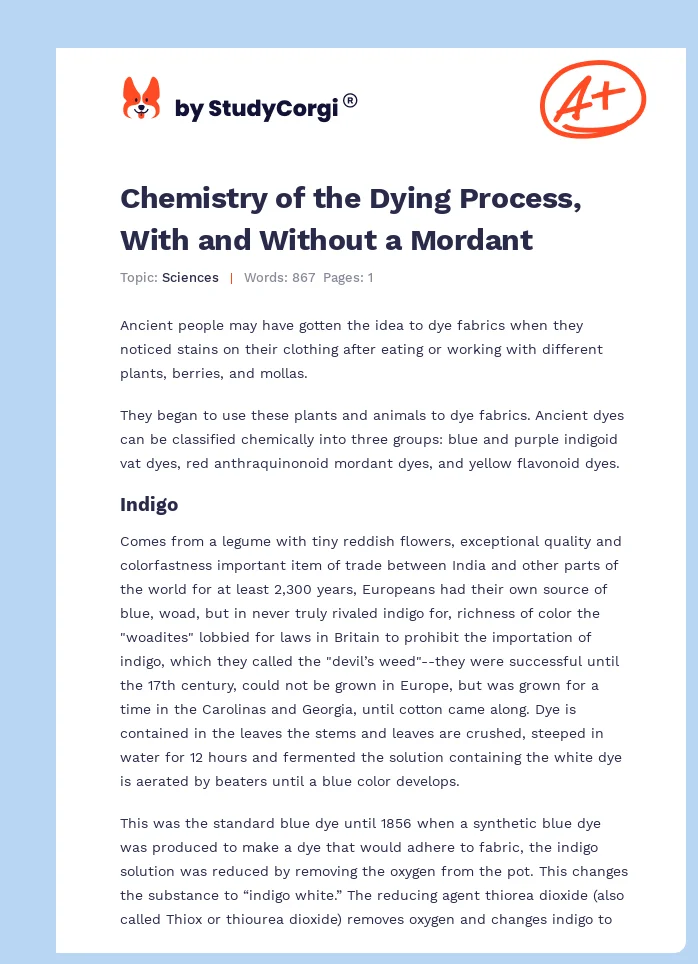 Chemistry of the Dying Process, With and Without a Mordant. Page 1