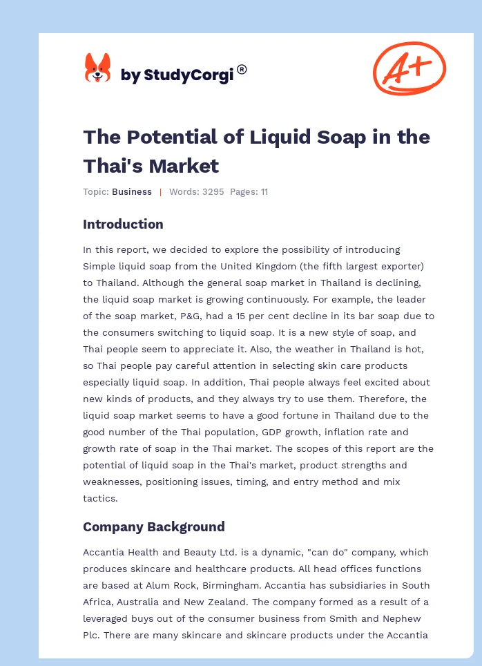 The Potential of Liquid Soap in the Thai's Market. Page 1