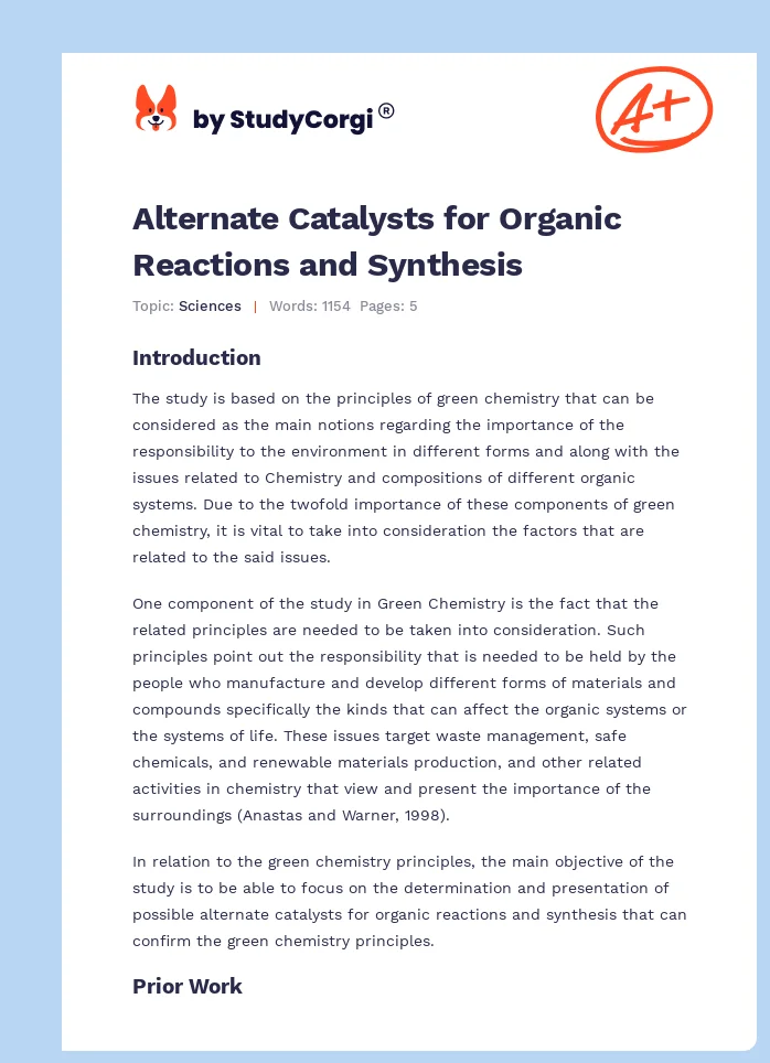 Alternate Catalysts for Organic Reactions and Synthesis. Page 1
