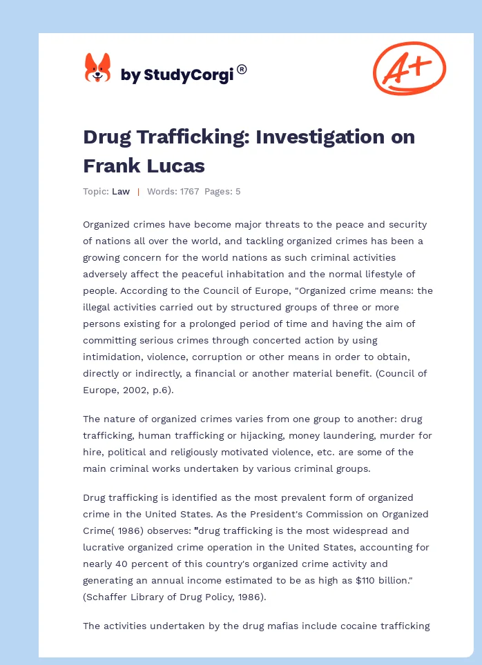 Drug Trafficking: Investigation on Frank Lucas. Page 1