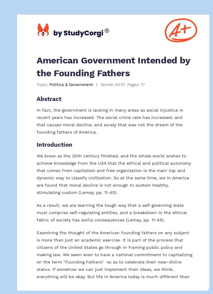 American Government Intended by the Founding Fathers. Page 1