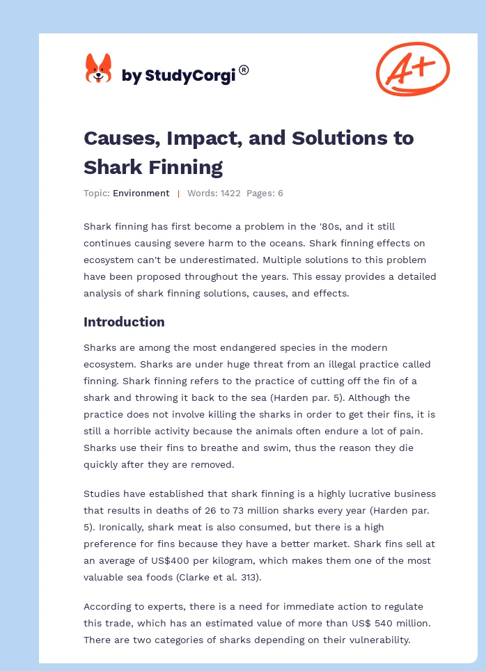 Causes, Impact, and Solutions to Shark Finning. Page 1