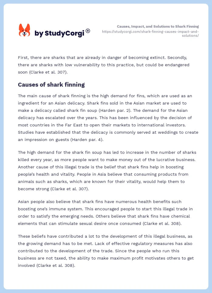 Causes, Impact, and Solutions to Shark Finning. Page 2