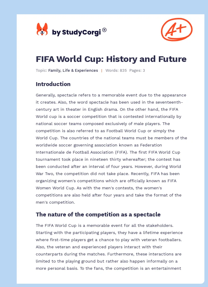 FIFA World Cup: History and Future. Page 1