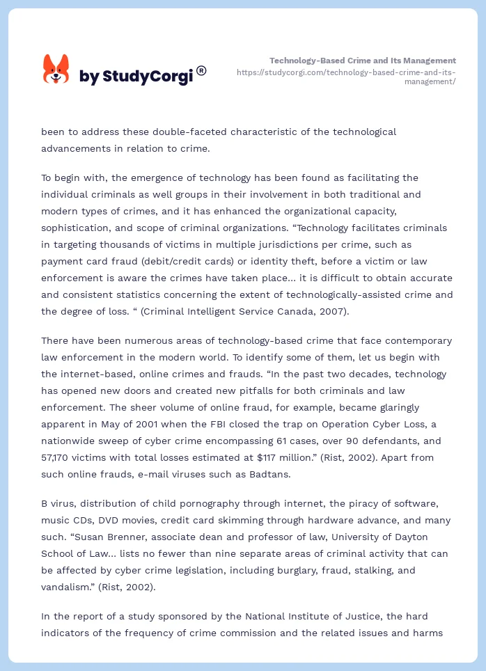 Technology-Based Crime and Its Management. Page 2