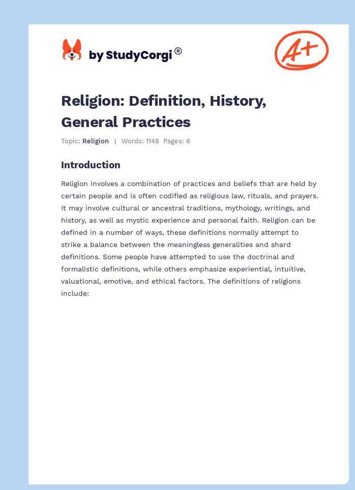 Religion: Definition, History, General Practices. Page 1