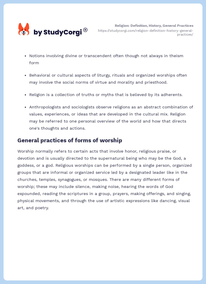 Religion: Definition, History, General Practices. Page 2