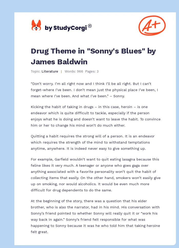 Drug Theme in "Sonny's Blues" by James Baldwin. Page 1