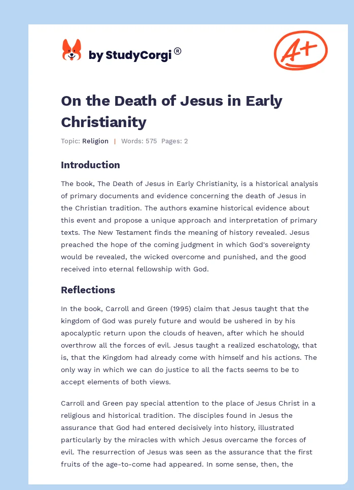 On the Death of Jesus in Early Christianity. Page 1