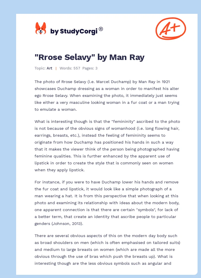 "Rrose Selavy" by Man Ray. Page 1