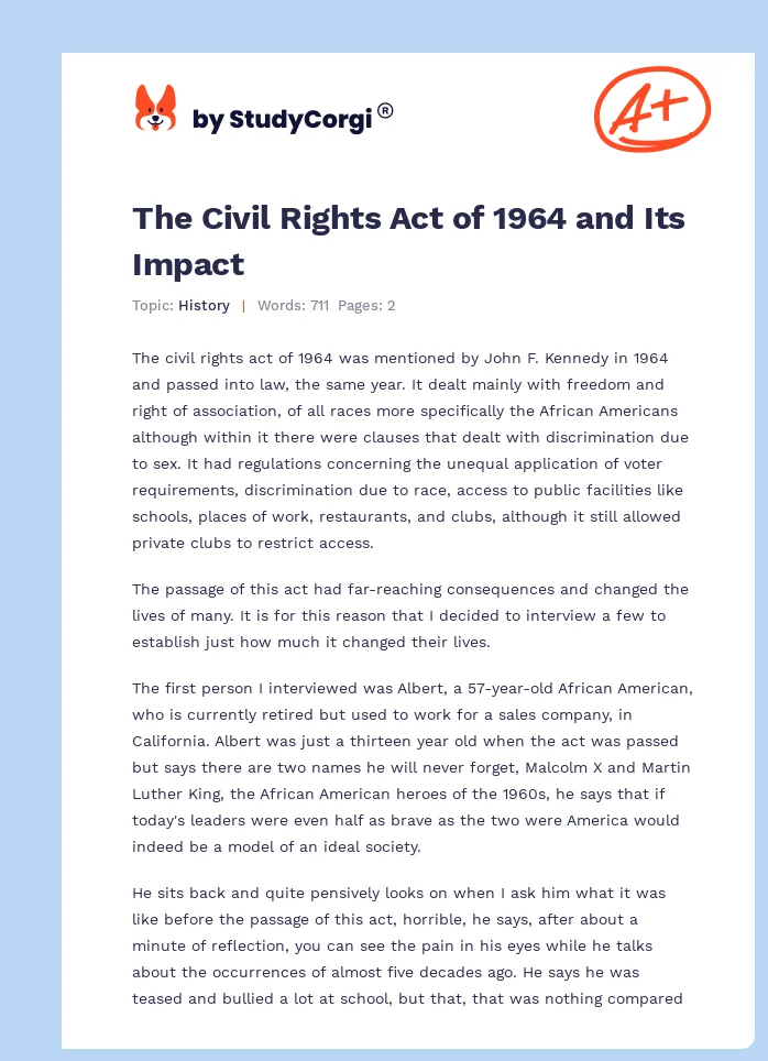 The Civil Rights Act of 1964 and Its Impact. Page 1