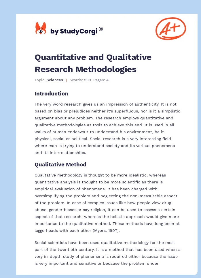 Quantitative and Qualitative Research Methodologies. Page 1