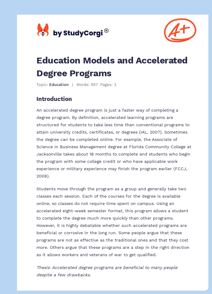 Education Models and Accelerated Degree Programs. Page 1