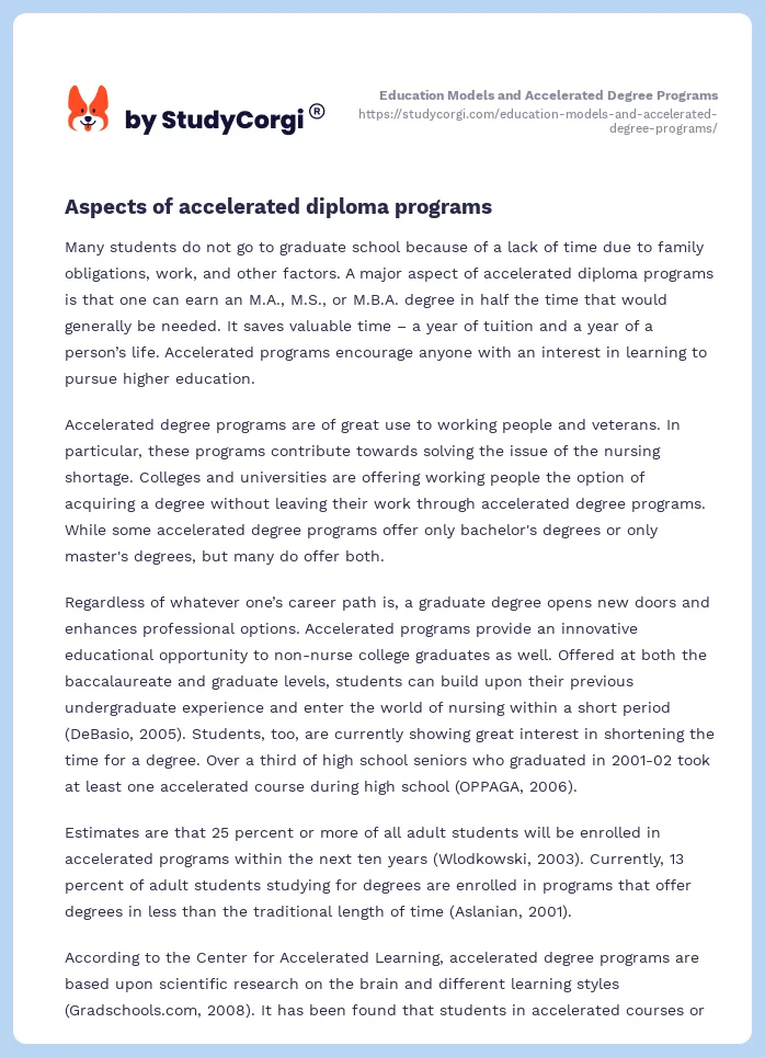 Education Models and Accelerated Degree Programs. Page 2