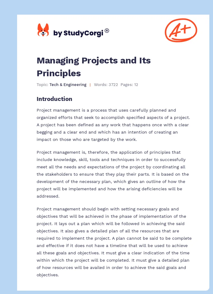 Managing Projects and Its Principles. Page 1