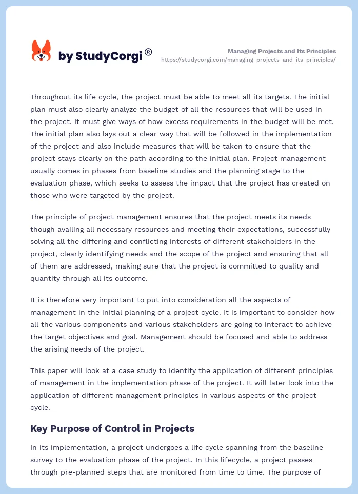 Managing Projects and Its Principles. Page 2