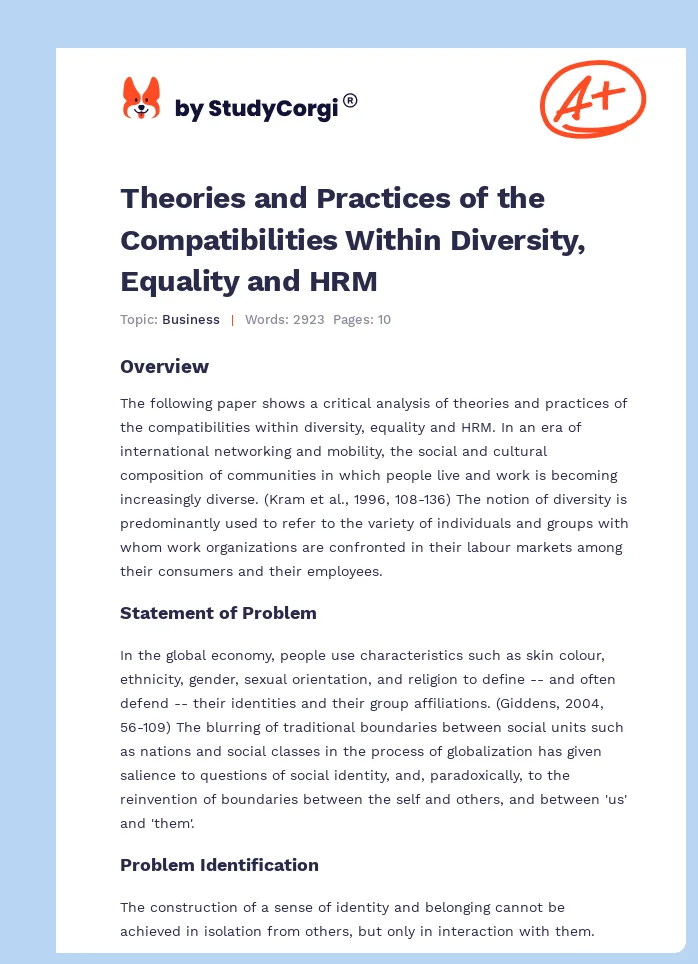 Theories and Practices of the Compatibilities Within Diversity, Equality and HRM. Page 1