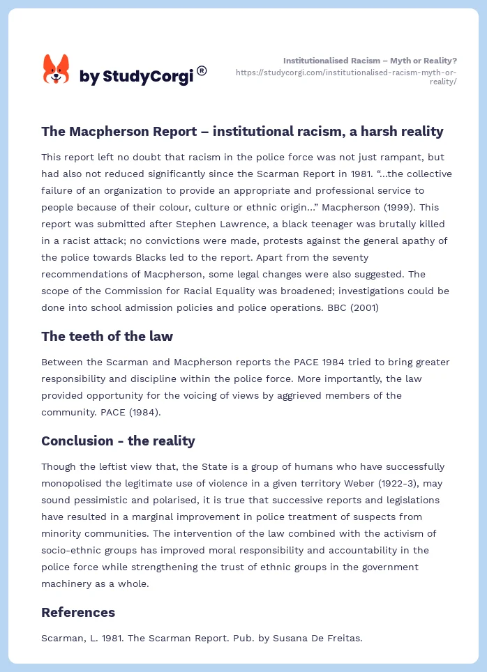 Institutionalised Racism – Myth or Reality?. Page 2