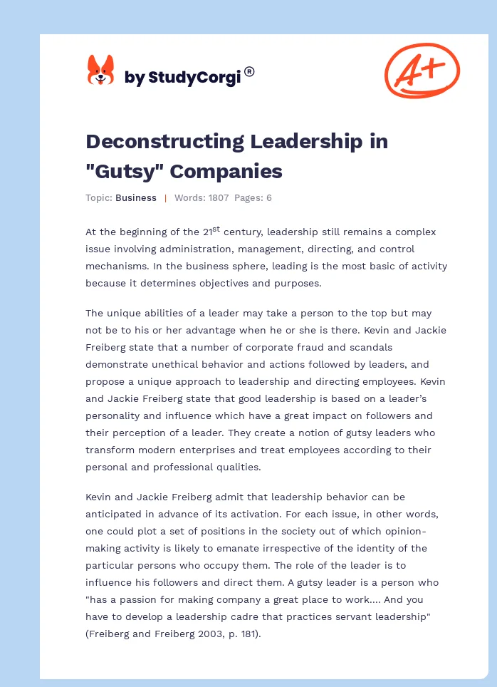 Deconstructing Leadership in "Gutsy" Companies. Page 1