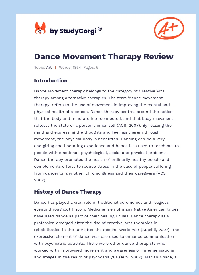 Dance Movement Therapy Review. Page 1