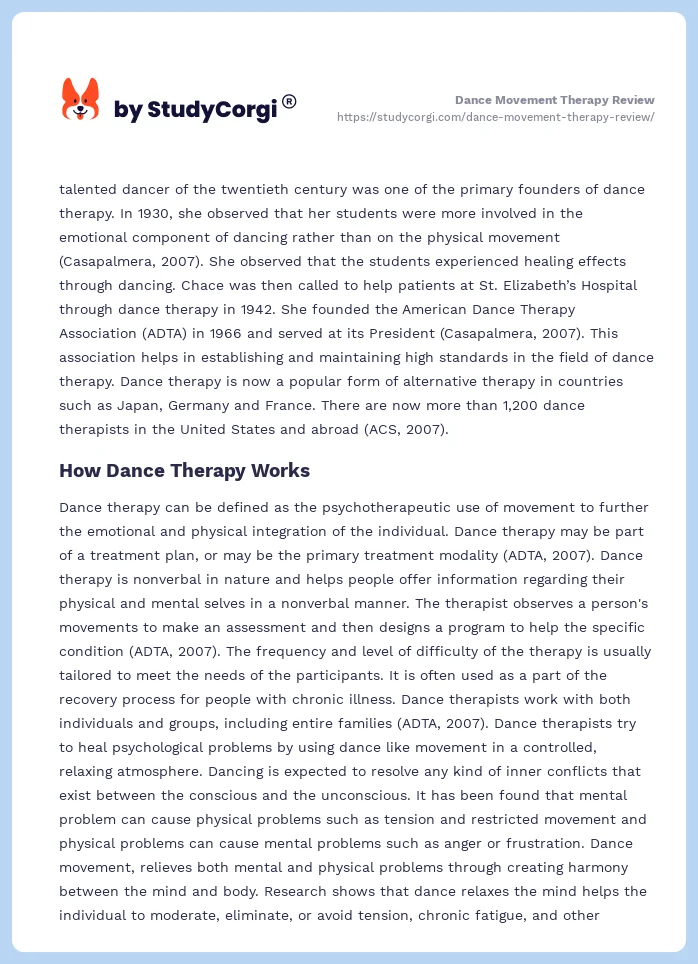Dance Movement Therapy Review. Page 2