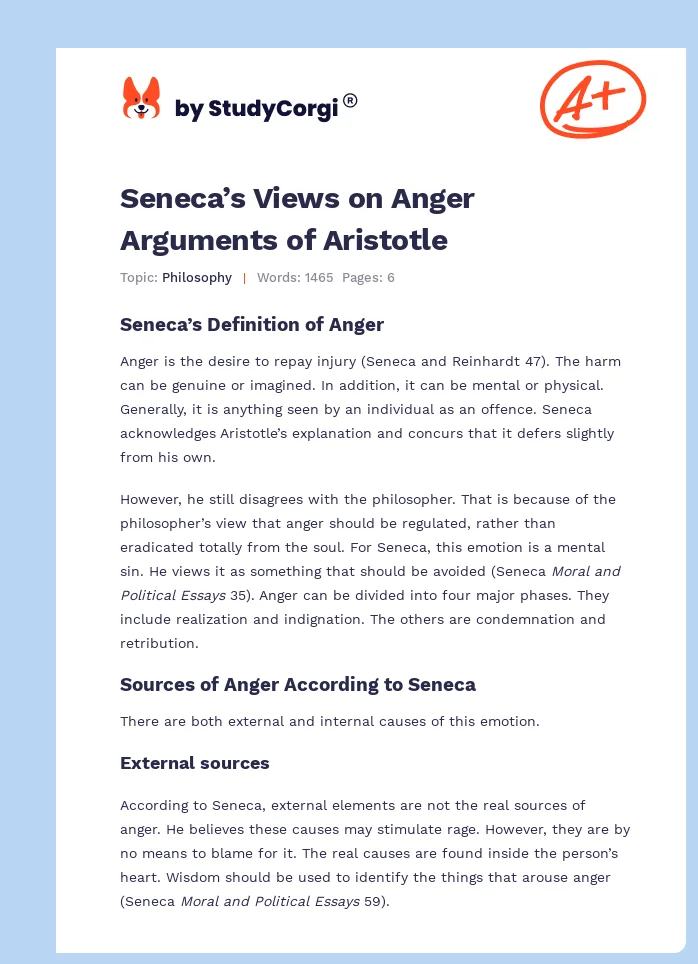 Seneca’s Views on Anger Arguments of Aristotle. Page 1