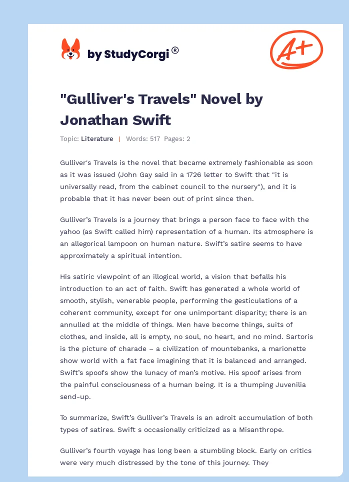 "Gulliver's Travels" Novel by Jonathan Swift. Page 1