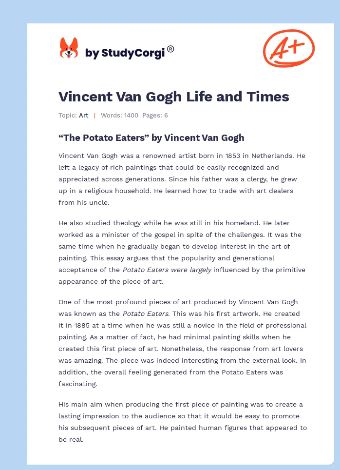 Vincent Van Gogh Life and Times. Page 1