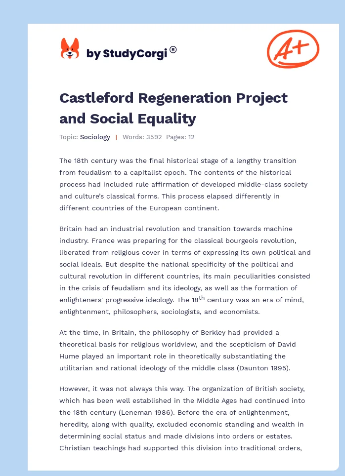 Castleford Regeneration Project and Social Equality. Page 1